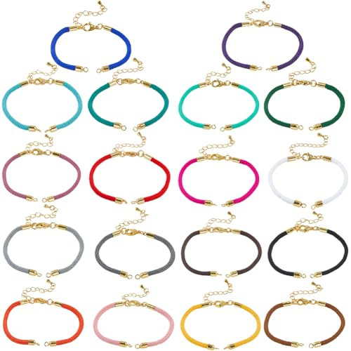 SUNNYCLUE 18 pz 18 colori Braccialetto In Nylon Intrecciato Braccialetti con Cordino Regolabile Metlega Sfuso Nodi In Ottone Dorato Acciaio Inossidabile Fermagli A Moschettone Catena di Corda per Amic