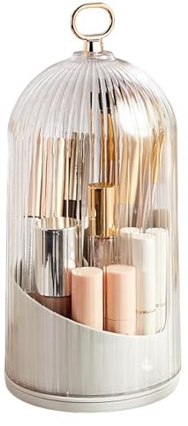 360° Rotatable Makeup Brush Organizer with Clear Lid, 3 Compartments Cosmetic Holder for Makeup, Lipstick and Brushes - Storage for Dressing Table