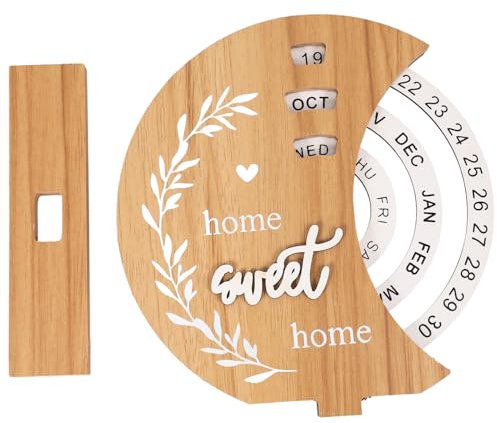 AUTSUPPL Perpetual Desk Calendar Holz Tischkalender Mit Drehbarem Mond-design Manuell Einstellbarer Ewiger Kalender Aus Natürlichem Holz Elegante Schreibtisch-dekoration Für Büro Und Zuhaus