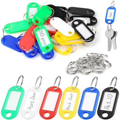 TXXATX 30 Stück Schlüsselanhänger Beschriftbar 4.8x2.3cm Schlüsselschilder mit Etiketten Schlüsselanhänger zum Beschriften Schlüssel Beschriftung Anhänger mit 30 Stk Schlüsselring für Koffer Haustiere