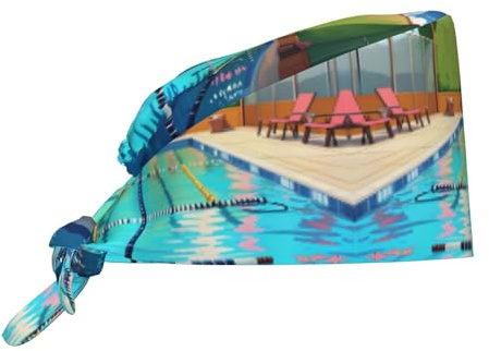 Arbeitskappe mit Flamingo- und Schwimmbad-Motiv, atmungsaktiv, pfirsichhautfarben (100 % Polyesterfaser), geeignet für Damen und Herren