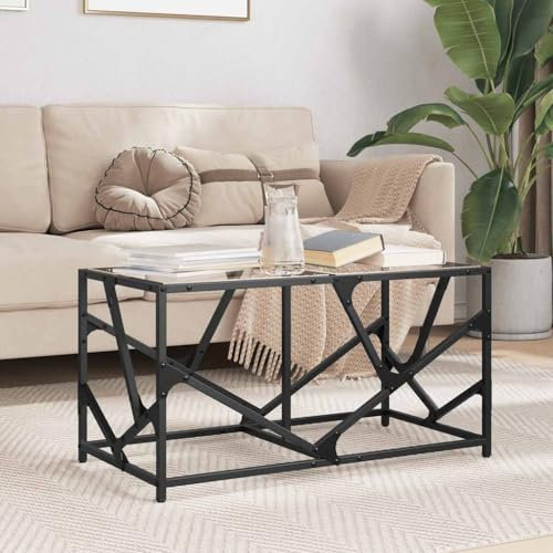 Higsose Couchtisch Esszimmer mit Glasplatte 78,5x40x41 cm Beistelltisch Kaffeetisch Wartebereich Tisch Telefontisch Sofatisch Holzwerkstoffe und Stahl und Glas Transparentes Glas