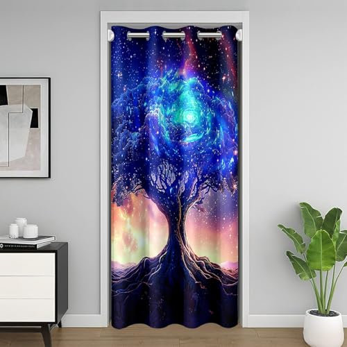 Loussiesd Kinder Baum des Lebens Türvorhang 106x203cm Psychedelic Galaxy Vorhang für Kinder Jungen Mädchen Raumdekoration Blau Vorhang für Innentür Raumteiler Frauen Männer Zimmer Divider