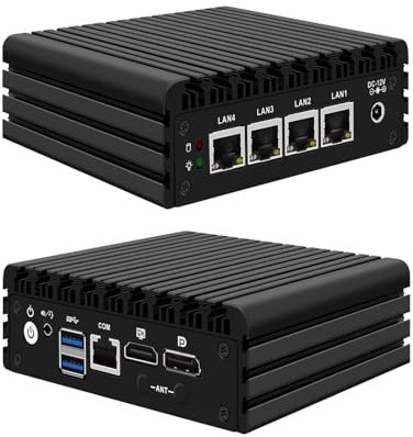 SJRC J3710 Mini PC sans fan, 4 x 2,5 GbE LAN, OPNsense Micro Fire Wall Appliance Dual 4K HD/DP, Desktop Compact PC RJ45 Emplacement COM, 2 x USB 3.0, Barebone pour Bureau à Domicile (pas de