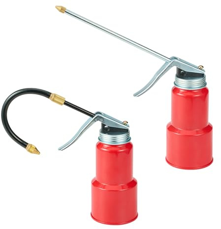 ZHONG AN 2-Pcs Oil Can Hand Pump Oiler Metal Pump Oil Can 8oz. (250ml) with Metal Straight & Long Flex Spout