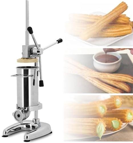 Manual Churro Maker Kit with 5 Molds, Stainless Steel Latin Donut Machine for Restaurants and Bakeries