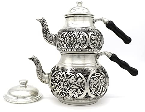 Théière turque en cuivre, ensemble de bouettes à thé, théière avec poignée, 2 bouilloires à thé auto-tendues, pour induction et cuisinière, 1,7 L + 0,85L