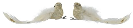 Christbaumschmuck Kunststoff Vögel mit Federn & Clip 15cm - 2er Set Vogel Figuren auf Klammer - bruchfest - Christbaumanhänger & Weihnachtsbaumschmuck - Deko für Weihnachtsbaum - Dekovögel Gold