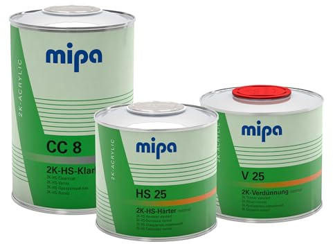MIPA 2K-HS-Klarlack CC 8 Set - 2 Liter mit Härter & Verdünnung | VOC-konformer High-Solid Acryllack für PKW, Hochglanz Schutzlack für Neonfarben, witterungsbeständig & leicht polierbar