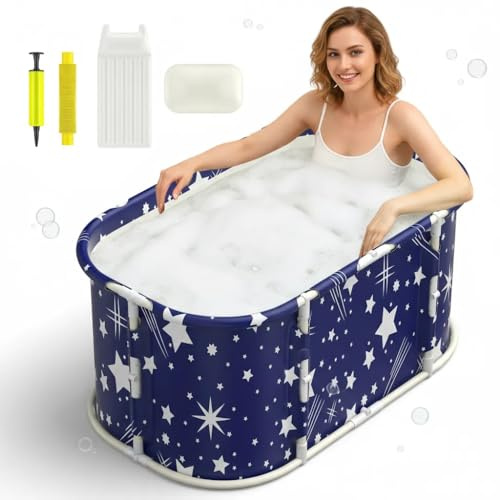 Gvdeirn Foldable Bathtub for Adults, Portable Soaking Bath Tub for Ice Bath, Hot Bath, SPA Folding Freestanding Bathtub with Six Stable Brackets, 113x67x52cm