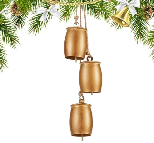 Nbbwwu Weihnachtsglocken - Rustikale Kuhglocken Gruppe Weihnachtsdekoration - Vintage Deko Für Bauernhaus Kaminkranz Innenbereich Außenbereich Terrasse Garten Treppenfenster Baum
