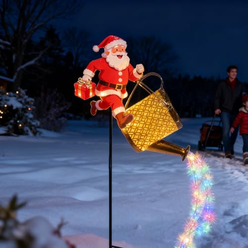 Lanterne Noël Père Noël Solaire, Lanterne Solar Exterieur Arrosoir Decoration Noels Décoration Jardin Extérieure Éclairage LED Kettle Lights, Arrosoir Solaire, Déco Lumineuse Noëls Exterieur