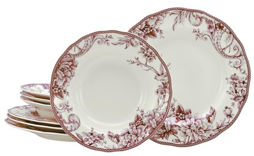 CreaTable, 24769 Série Adelaide Red Service de table 8 pièces pour 4 personnes, en porcelaine, passe au lave-vaisselle et au micro-ondes, production de qualité