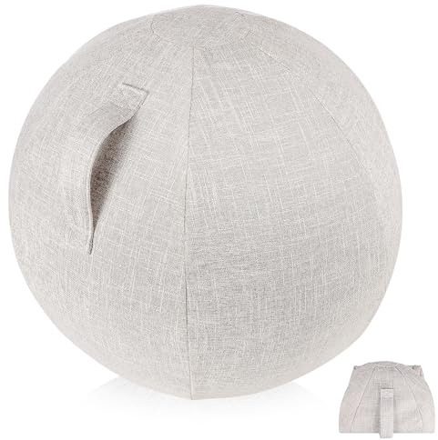 Parliky Bezug aus Baumwolle und Leinen für Gymnastikbälle Pillingfrei rutschfest 55cm Waschbar für Fitness und Yoga 1 Stück Beige