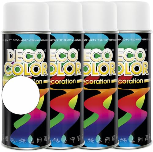 Deco Color 4er Sparpack Lackspray 400ml glänzend nach RAL - Farbauswahl (4 Dosen in weiss matt RAL 9010)