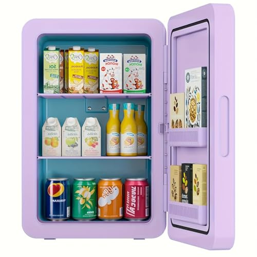 MoraRise Mini Fridge 22L/30 Cans, Cooler & Warmer for Bedroom, AC & 12V DC | Small Fridge with Adjustable Shelves for Drinks, Skincare, Beauty & Makeup, Fits Bottles, Office & Car (Purple)