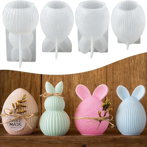 4 Pack Silicone Moulds Casting Moulds Easter Silicone Mould Casting Candles Rabbit Easter Egg Casting Moulds Silicone for Spring Decorations-Style01