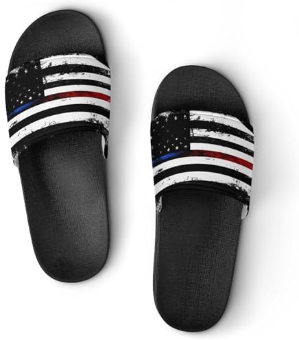 Thin Blue And Red Line US Police Firefighter House Slippers Non-Slip Shower Shoes Sandals for Men Women