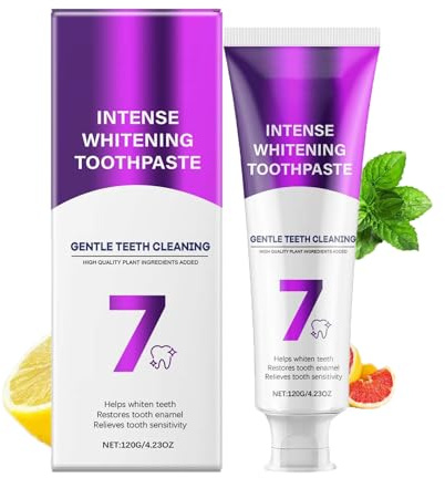 7-Pro Intensive Zahnaufhellung Zahnpasta, Intense Whitening Zahnpasta 120g, mit 6 Probiotika, für Zahnaufhellung, Frischer Atem, Gesundes Zahnfleisch, Für Empfindliche Zähne (1)