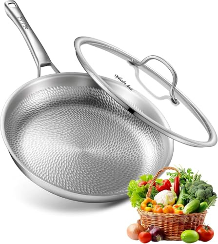 SNOWCLAD Titan Pfanne 30cm mit Deckel, Titan Pfanne Unbeschichtet, Bratpfanne für Induktion, PFOA/PFAS/PTFE frei, Spülmaschinen& Ofenfest
