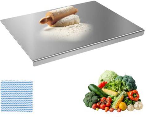 Stainless Steel Chopping Board, 40x30cm Metal Lip Cutting Board | Large Set, Kitchen Worktop Protector, for Baking Bread Dough Meat Vegetables