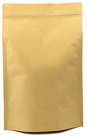 Evergreen Goods Sacs Kraft bruns refermables de qualité alimentaire (180x300x75mm) | Ligne de feuilles, à glissière | Sacs d'emballage réutilisables pour Grains de café & En-cas | 100 Pochettes