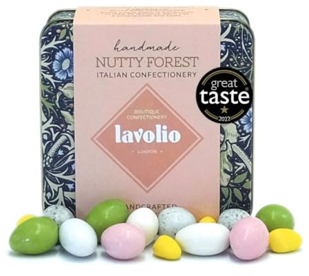Lavolio Nutty Forest Confectionery Gift Box – Handcrafted Confections and Chocolate Covered Nuts Elegant William Morris-design gift box – Refined Elegant Chocolate Nuts Gift Set – Gluten Free – 150g