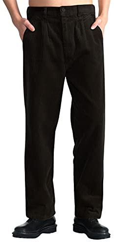 IDEALSANXUN - Pantaloni da Uomo in Velluto a Pieghe, Gamba Dritta, Spessi e Sciolti - Marrone - 52