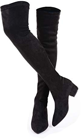 N.N.G Women Over the Knee Boots Black Winter Stretch Suede 2 inch Low Heel Long Thigh High OTK Pointed Toe,Classic Style for Office Evening Casual Wear, Size 9