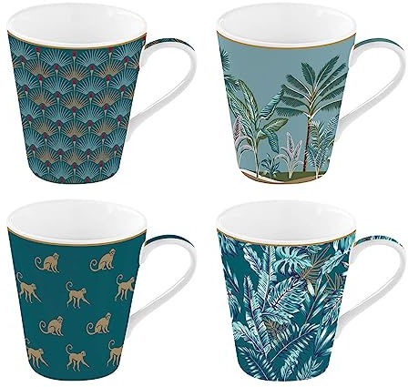 EASYLIFE - Coffret 4 Mugs en Porcelaine 300 ML Coffee Mania Jungle