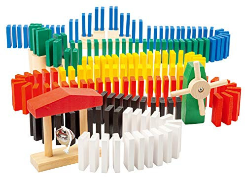 Playtastic Dominosteine: Domino-Set mit 480 farbigen Holzsteinen und 11 Streckenbau-Elementen (Dominosteine, Spielzeug, bunt, Geduldspiele)