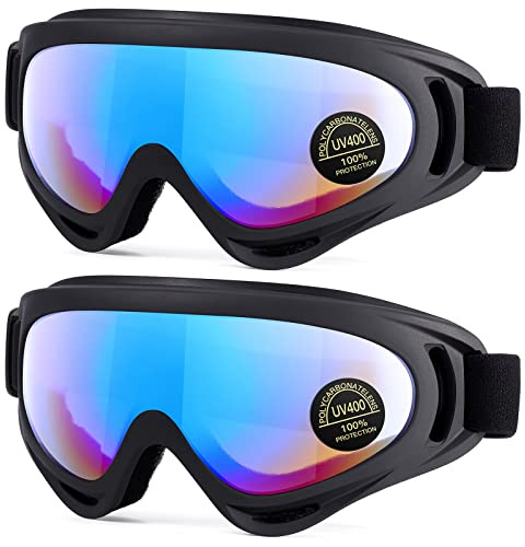 EasYoung Lot de 2 Lunettes de Ski et Snowboard - Compatibles pour Enfants, Adolescents, Adultes - Protection Contre le Vent pour Moto