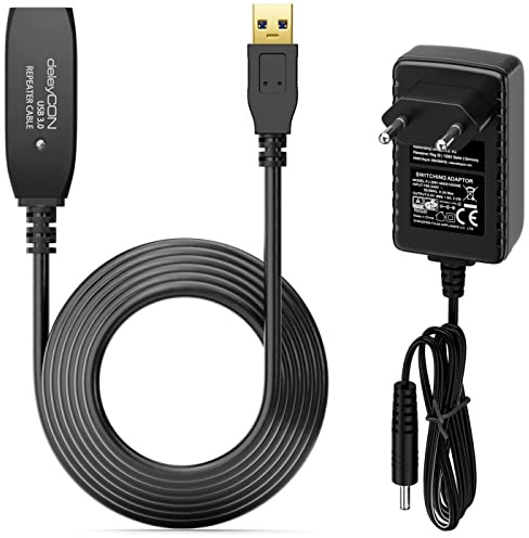 deleyCON 5m Aktives USB 3.0 Kabel 1x Signalverstärker mit Netzteil