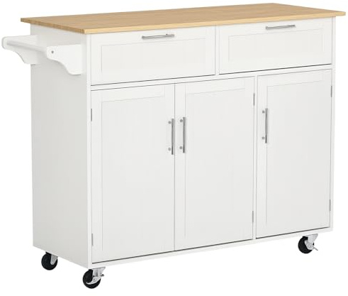 HOMCOM Carrello da Cucina Multiuso con 2 Cassetti, 121x46x91cm, Bianco
