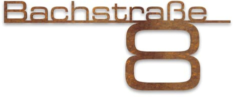 Metzler Hausnummer Rost, individueller Schriftzug Edelstahl, Hausnummernschild, Straßenschild, Wunschstraßenname und Hausnummer, 3D-Effekt, Rostfreier & Wetterfest, Made in Germany, Länge: 1200 mm