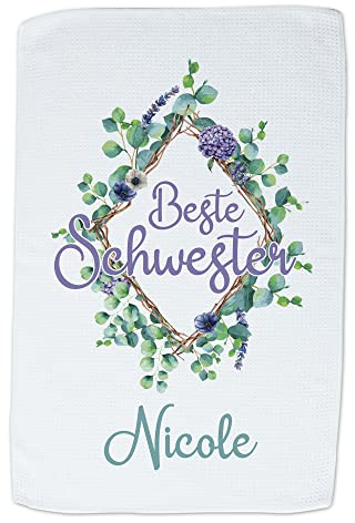GRAZDesign Geschirrtuch Beste Schwester - mit Name - Geschenk für die Beste Schwester personalisiert - Küchentücher Weiß, 40x60cm