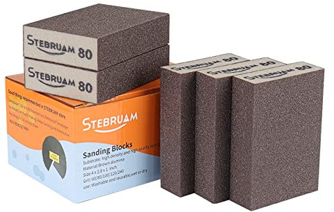 STEBRUAM Spugne Abrasive,80 Grane Spugna Abrasiva per Lucidare Legno,Plastica e Metallo Kit Spugne Lavabili Cucina,Pavimento,Pulizia Delle Pareti(5 Pezzi)