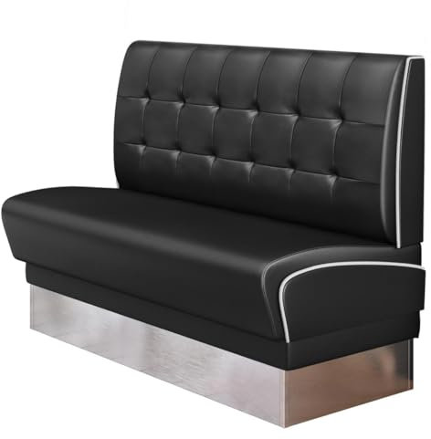 GGMMÖBEL Diner 3 | Dinerbank | B:H 140 x 103 cm | Chesterfield | Schwarz | Leder | Keder: Weiß | Sitzhöhe: 48 cm