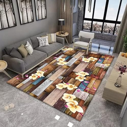 RUGMRZ Area Rug Rutschmatte Teppich Webteppich Kaffee Farbe rechteckiger Wohnzimmer gelb Blumen Dekoration im modernen Stil Kuschelteppich 60 x 90 cm