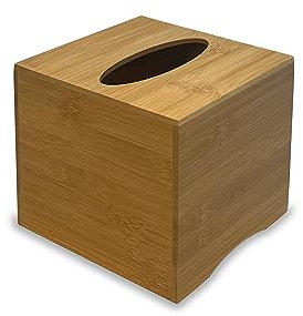 OSCO Bamboo Square Tissue Box, Eco-Friendly Tissue Holder, Napkin Dispenser for Home Office Bathroom, Natural Bamboo Tissue Cover, Fits Standard Square Tissue Cartons, Single