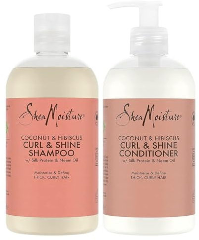 Shea Moisture Shampooing Boucles et Brillance Noix de Coco & Hibiscus pour cheveux épais + Shea Moisture Après-shampooing Boucles et Brillance Noix de Coco & Hibiscus pour cheveux épais