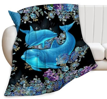 Delfindecke, Ozean-Delfin-Plüsch-Überwurf, superweich, gemütlich, warm, Delfin-Bettwäsche, Decke, Geschenke für Kinder, Mädchen, Jungen, Frauen, 101,6 x 127,7 cm