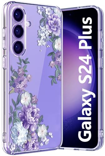 Ciciber Coque de protection transparente pour Samsung Galaxy S24 Plus, motif fille, anti-chocs, en TPU, avec motif de roses violettes