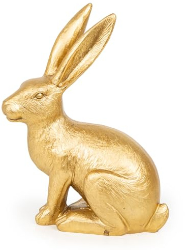 Logbuch-Verlag Conejo de Pascua dorado, 22 cm, para colocar de pie, figura de conejo de piedra artificial, decoración de Pascua, color dorado