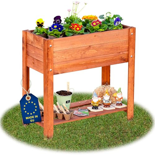 ITA Jardinera Elevada 80x37x78 cm de Madera Marrón - Huerto Urbano con sólida repisa Jardín, Terraza, Balcón - Calidad Directa del Fabricante