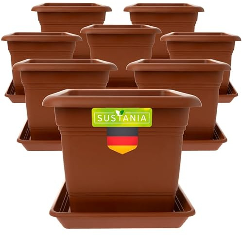 SUSTANIA Pflanzkübel GroÃŸ AuÃŸen 8er Set - 40x40 Robuster Blumentopf, GroÃŸer Blumenkasten, Ãœbertopf Terracotta, Hoher Pflanzentopf für Garten & Terrasse