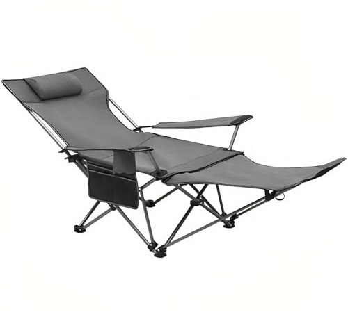 Walkervo Strandliege Klappbar Leicht 2er Set Klappbarer Campingstuhl Mit Verstellbarer Rückenlehne Kopfstütze Getränkehalter & Seitentasche Gartenstuhl Klappstuhl Liegestuhl Liege Outdoor,Grey