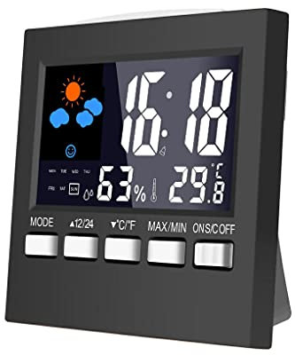 dijiusidy LCD Desktop Alarm Clock Thermometer Electronic Digital Display Temperature Humidity Weather Battery Operated Home Calendar