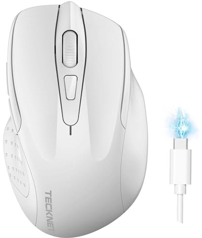 TECKNET Bluetooth Mouse, Rechargeable Bluetooth Wireless Mouse(Tri-Mode: BT 5.0/3.0+2.4G), 4800DPI Adjustable, Silent Ergonomic Wireless Mouse for Laptop PC Computer, Windows Mac OS,6 Buttons(White)