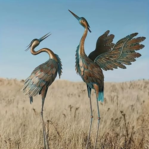 Generic Set of 2 Metal Crane Statues, Metal Heron Garden Statues, Bird Sculpture for Yard Decor, Standing Sculptures for Yard Lawn Pond Garden Decor, As Shown in Image, ITKN686977291